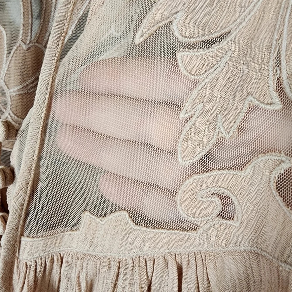 Free People Western Romance Mesh Applique Swing Top Rose Pink Size XS - Picture 8 of 16